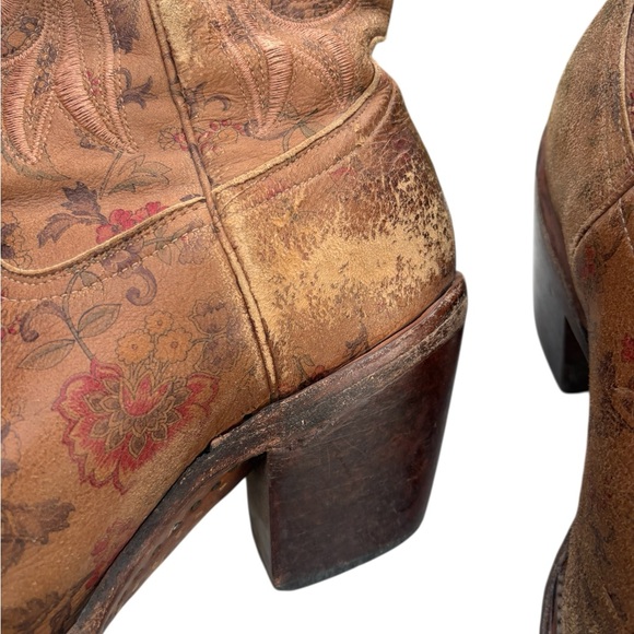 Lucchese Tan Floral Laurelie 100 % leather Embroidered Heeled Boots 7.5 - Picture 7 of 12